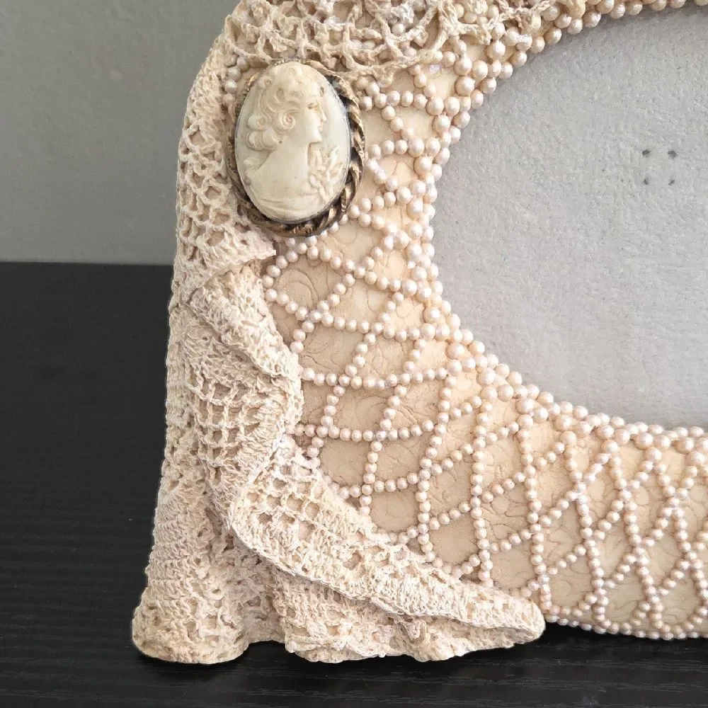 Vintage Style Lace Photo Frame with Teddy Bear